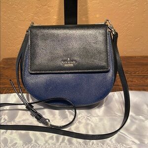 Kate Spade Cameron Street Black and Navy Saffiano Leather Crossbody Saddle Bag